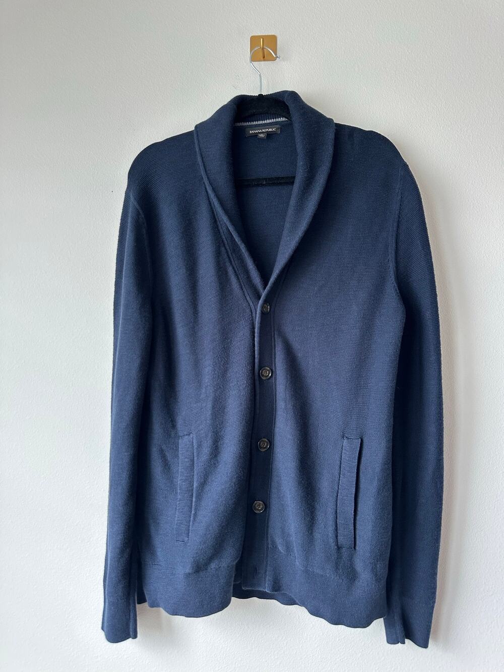 Banana Republic Shawl Collar Cardigan Sweater Blue 100% Cotton Men’s Large
